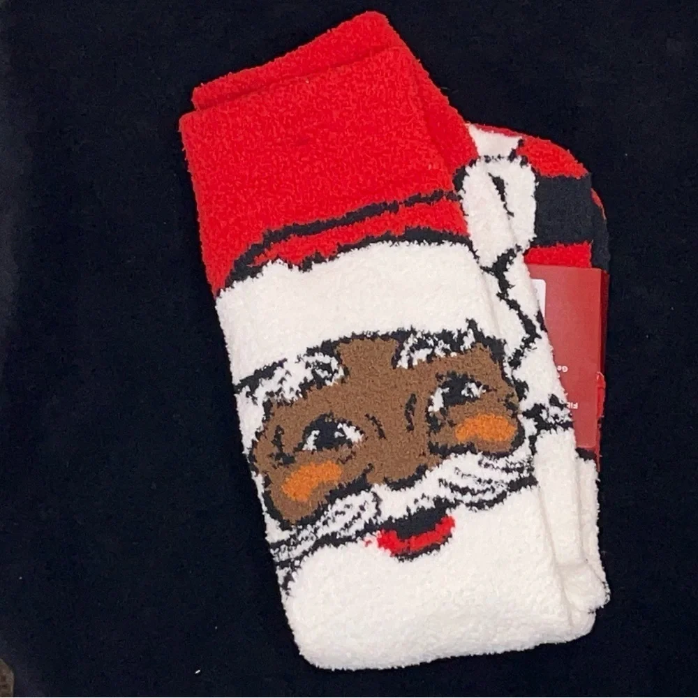 New Santa Socks Holiday Christmas Fleece Red White Festive